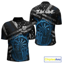 Load image into Gallery viewer, Custom Grunge US Flag Blue Smokes Skeleton Dart Men Quarter-Zip Jerseys Patriotic Dart Shirts NYN1730