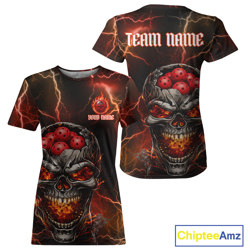 Custom Lightning Thunder Skull Red Muti-Ball Pickleball Jerseys Women Pickleball League Shirts NYN2232