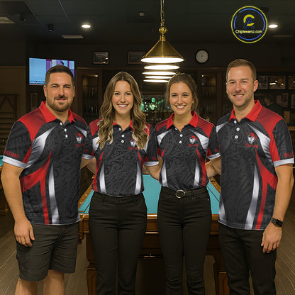 Personalized 8 Ball Pool Women Billiard Shirts Gradient Red & Silver Tribal Billiard Pool Apparel NYN2896
