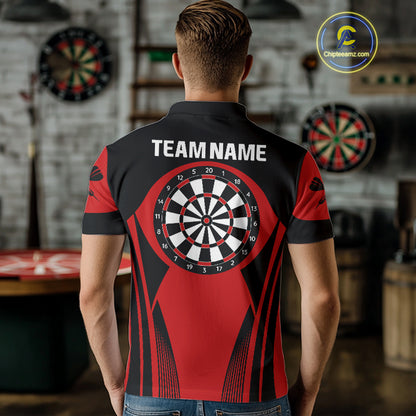 Men's Custom Darts Team Shirt - Crimson & Black Dartboard | Name Personalization NYN0327