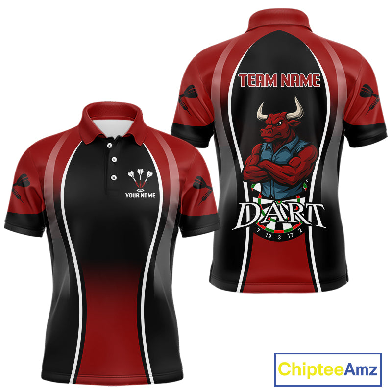 Men’s Custom Darts Shirt - Crimson Bull And Standard Dart Board | Personalized Name NYN0329