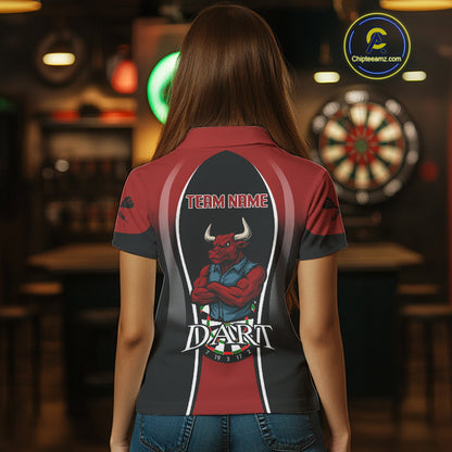 Women’s Custom Darts Shirt - Crimson Bull And Standard Dart Board | Personalized Name NYN0329