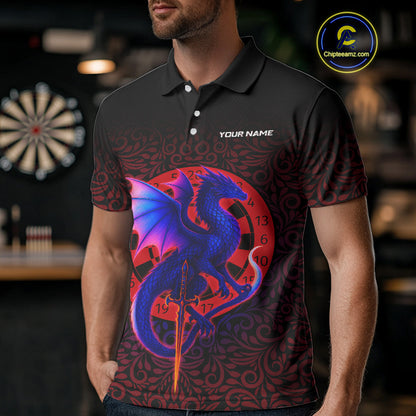 Colorful Gradient Dragon Dartboard Red Men's Darts Shirt - Custom Name & Team Jersey NYN0589