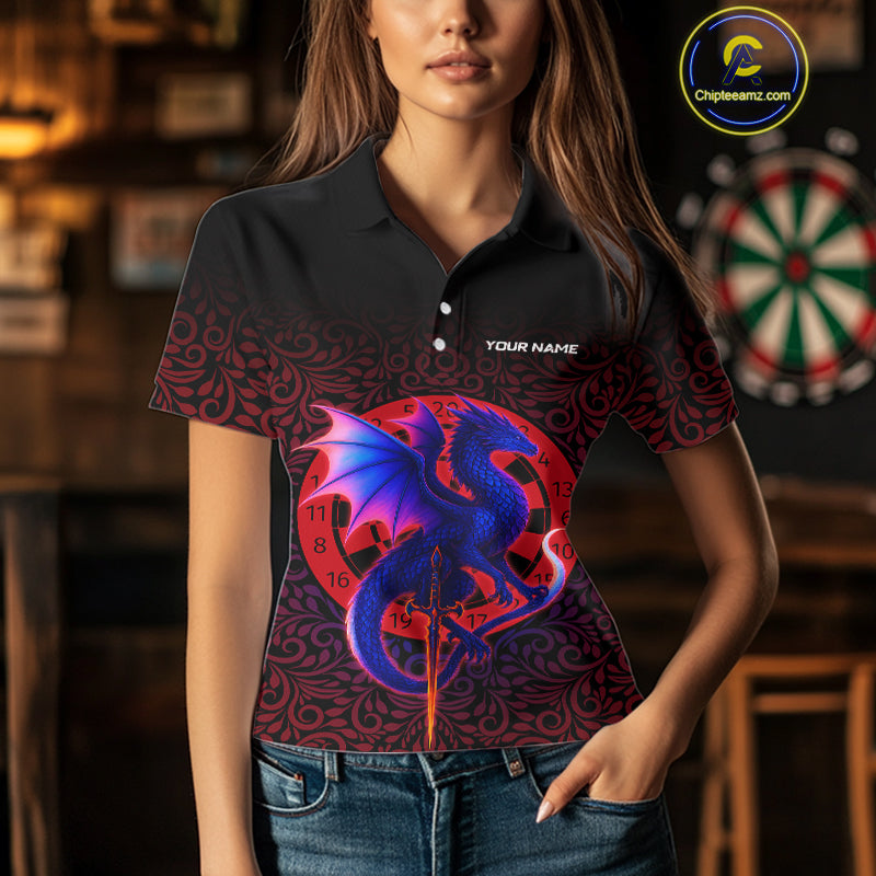 Colorful Gradient Dragon Dartboard Red Women's Darts Shirt - Custom Name & Team Jersey NYN0589