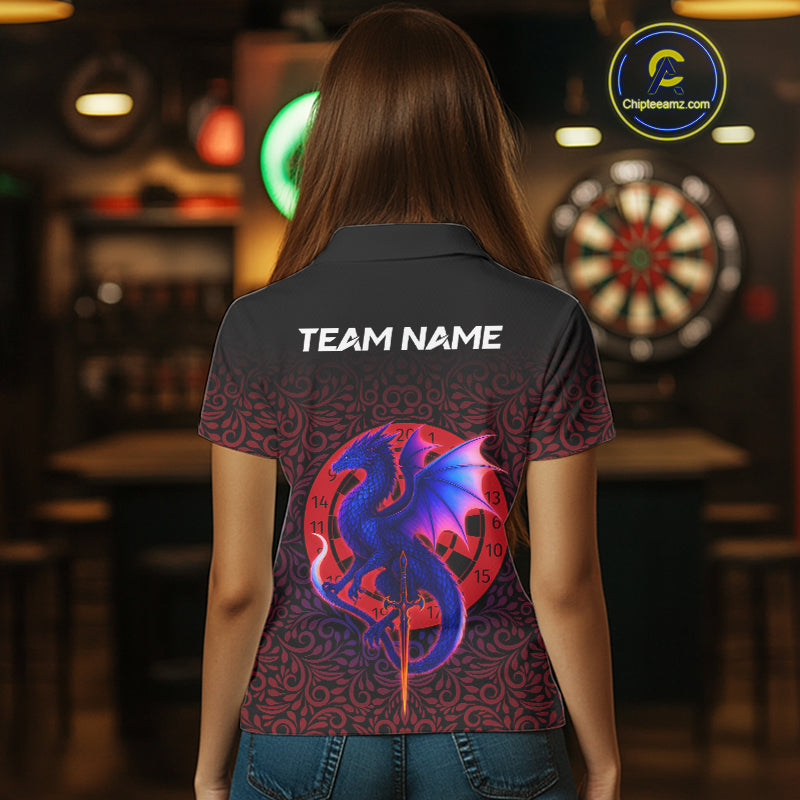 Colorful Gradient Dragon Dartboard Red Women's Darts Shirt - Custom Name & Team Jersey NYN0589