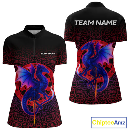 Colorful Gradient Dragon Dartboard Red Women's Darts Shirt - Custom Name & Team Jersey NYN0589