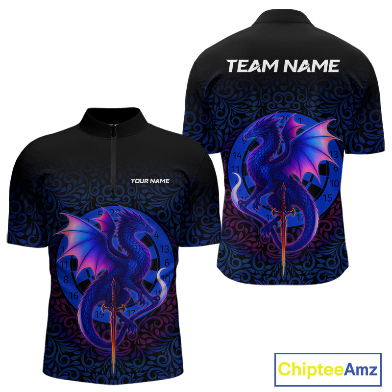 Colorful Gradient Dragon Dartboard Blue Men's Darts Shirt - Custom Name & Team Jersey NYN0590