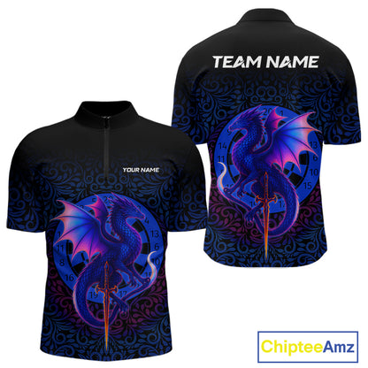 Colorful Gradient Dragon Dartboard Blue Men's Darts Shirt - Custom Name & Team Jersey NYN0590