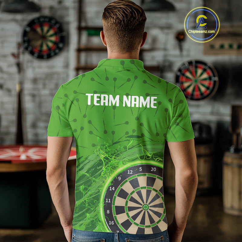 Green Dartboard Lightning Circle Men's Darts Shirt - Custom Name & Team Jersey NYN0595