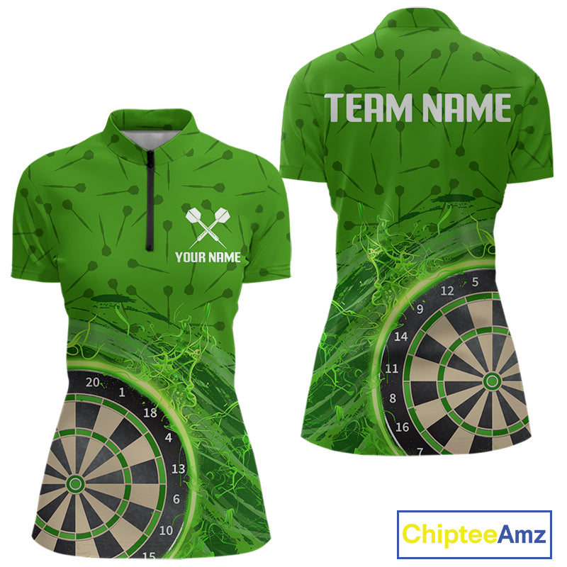 Green Dartboard Lightning Circle Women's Darts Shirt - Custom Name & Team Jersey NYN0595
