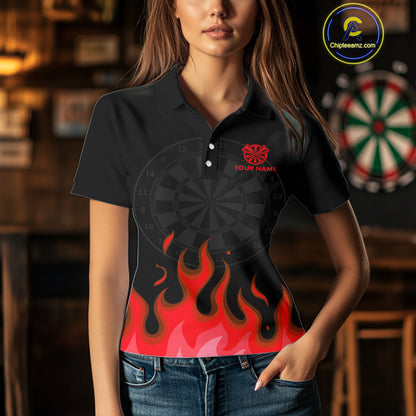 Maroon Flaming Dartboard Grey Skull Darts Shirt For Women - Custom Name & Team Jersey NYN0598