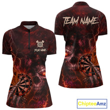 Load image into Gallery viewer, Custom Lightning Red Grim Reaper Flaming Dart 1/4-Zip Shirt For Women Dart Tournament Jersey NYN1480