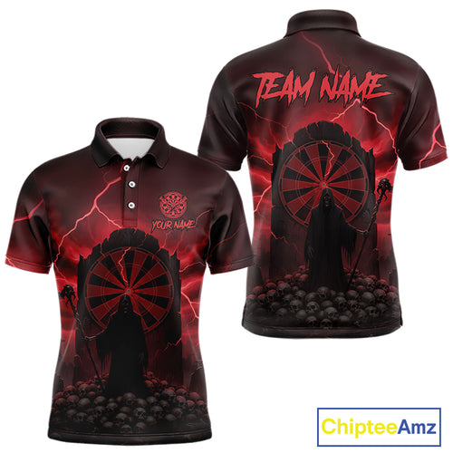 Custom Multi-Skull Lightning Red Dartboard Dart Men Polo Jerseys Grim Reaper Dart Shirts NYN1736