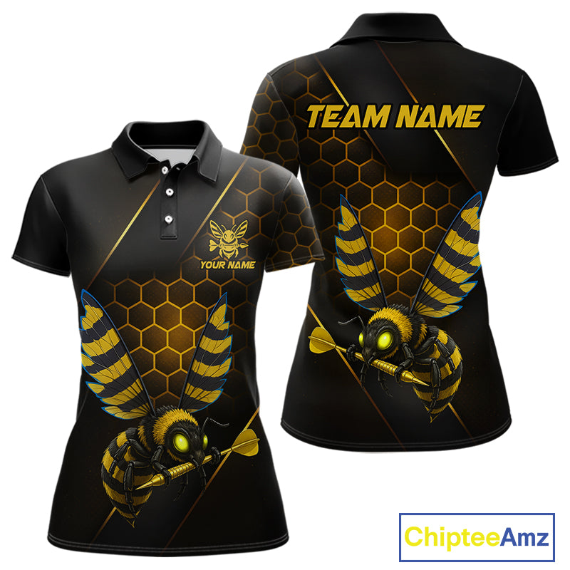 Custom Black & Yellow Funny Bee Gold Dart Arrow Dart Women Polo Jerseys Outfits Dart Shirts NYN1735