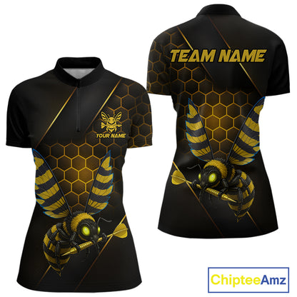 Custom Black & Yellow Funny Bee Gold Dart Arrow Dart Women Quarter-Zip Jerseys Outfits Dart Shirts NYN1735