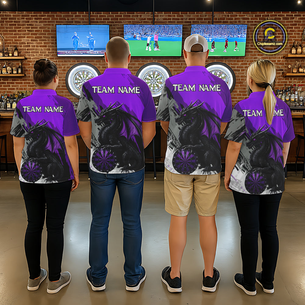 Purple Grunge Dragon Dartboard Custom Men Darts Polo League Shirts Dragon Dart Jerseys NYN2238