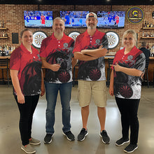Load image into Gallery viewer, Red Grunge Dragon Dartboard Custom Men Darts Quarter-Zip League Shirts Dragon Dart Jerseys NYN2239
