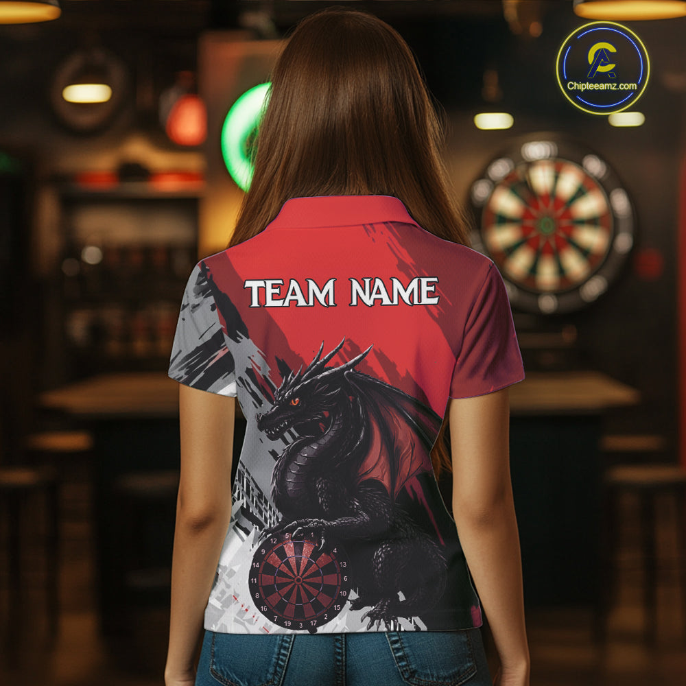 Red Grunge Dragon Dartboard Custom Women Darts Polo League Shirts Dragon Dart Jerseys NYN2239