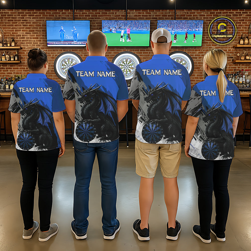 Blue Grunge Dragon Dartboard Custom Men Darts Polo League Shirts Dragon Dart Jerseys NYN2240