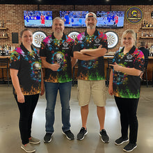Load image into Gallery viewer, Custom Colorful Skull Dart Arrow Fire Flame Men Darts Quarter-Zip League Shirts Dart Jerseys NYN2242