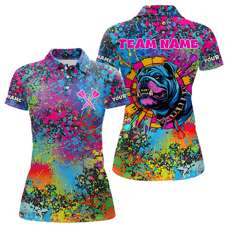 Custom Colorful Bulldog Funny Dart Shirts Polo & 1/4 Zip For Women, Dart Jerseys NYN0007