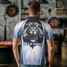 Load image into Gallery viewer, Personalized Blue And Silver Funny Lion Darts Shirt Lion Darts Polo &amp; 1/4-Zip For Men Darts Gifts NYN2899
