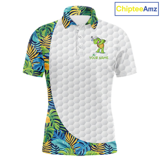 Golfing Turtle Mens Golf Polo Shirt Custom Tropical Pattern Monstera Golf Team Shirts NYN2907