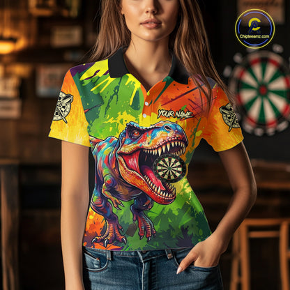 Colorful Dinosaur Funny Darts Shirt For Women Custom Splatter Paint Dart Outfits Jerseys NYN3116