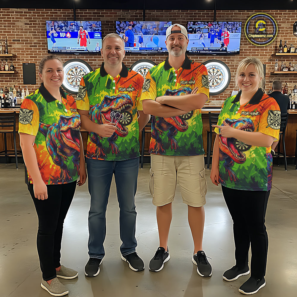 Colorful Dinosaur Funny Darts Shirt For Women Custom Splatter Paint Dart Outfits Jerseys NYN3116