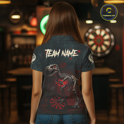 Red Splatter Grunge Dinosaur Darts Shirt For Women Custom Skeleton Horror Team Dart Jerseys NYN3118