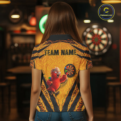 Custom Yellow Claws Pattern Darts Women Polo 14-Zip Shirt, Funny Parrot Darts Team Attire NYN3120