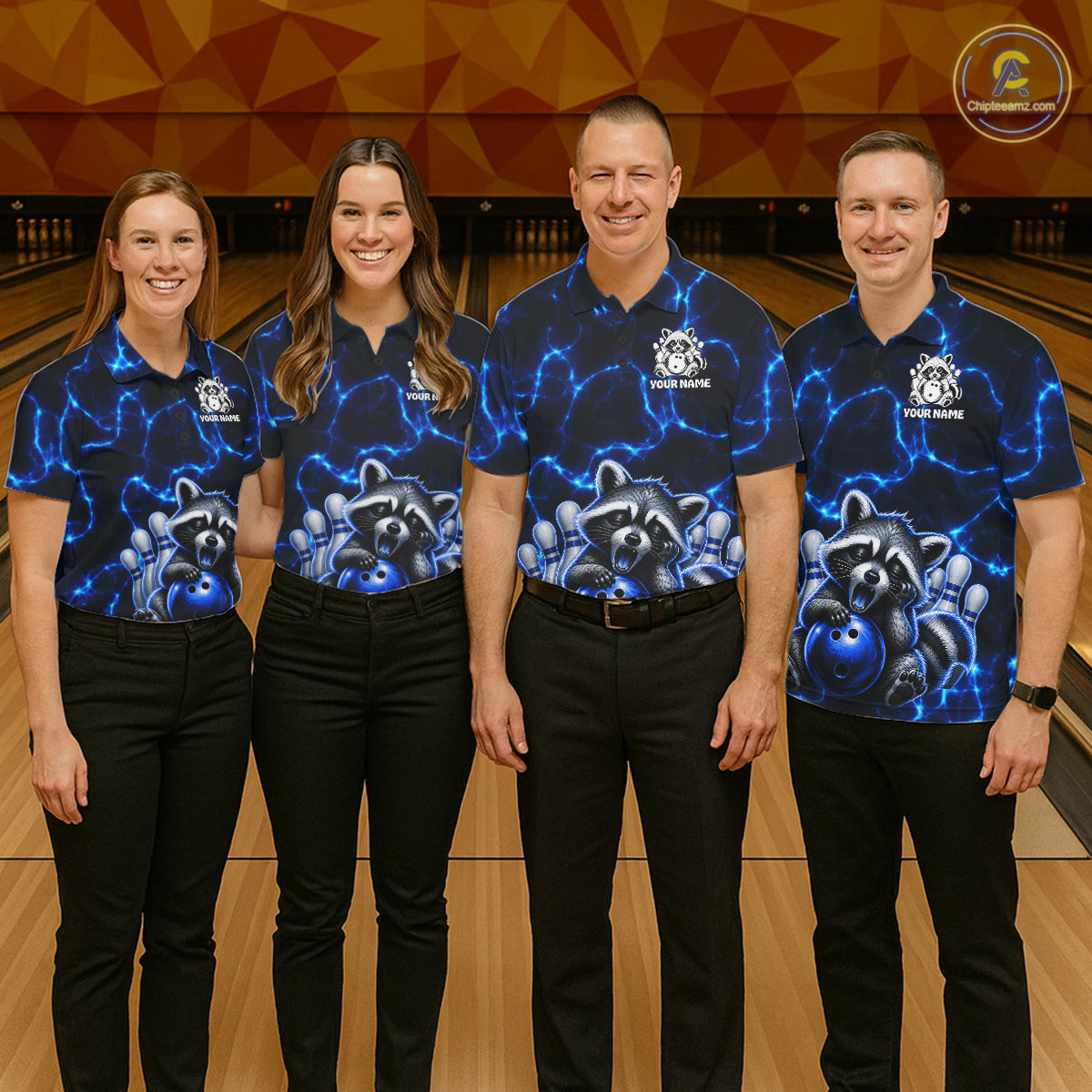 Funny Sleeping Raccoon Women Bowling Shirt Custom Thunder Lightning Cute Bowling Team Outfits NYN3284