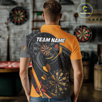 Cracked Dartboard & Dart Arrows Orange Darts Shirt For Men - Custom Name & Team NYN0602