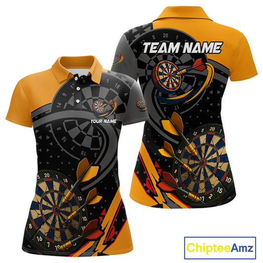 Cracked Dartboard & Dart Arrows Orange Darts Shirt For Women - Custom Name & Team NYN0602