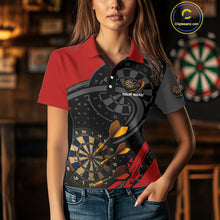 Load image into Gallery viewer, Cracked Dartboard &amp; Dart Arrows Red Darts Shirt For Women - Custom Name &amp; Team NYN0603