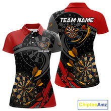 Load image into Gallery viewer, Cracked Dartboard &amp; Dart Arrows Red Darts Shirt For Women - Custom Name &amp; Team NYN0603