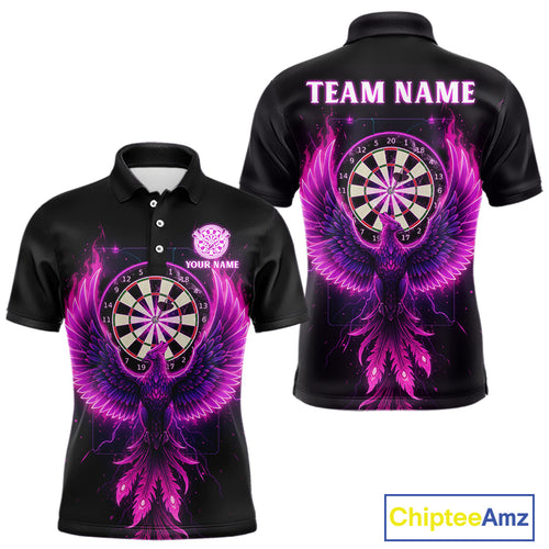 Custom Funny Flame Phoenix Pink Dartboard Dart Men Polo Jerseys Outfits Dart Shirts NYN1743
