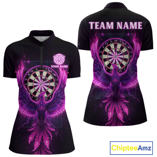 Custom Funny Flame Phoenix Pink Dartboard Dart Women Quarter-Zip Jerseys Outfits Dart Shirts NYN1743