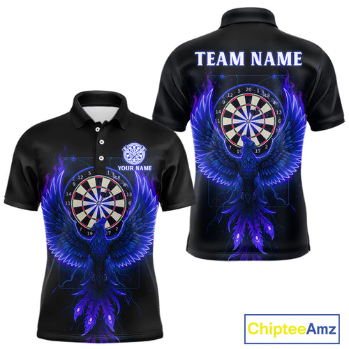 Custom Funny Flame Phoenix Blue Dartboard Dart Men Polo Jerseys Outfits Dart Shirts NYN1745