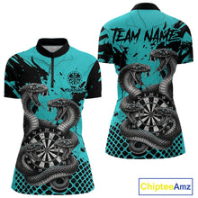 Load image into Gallery viewer, Black And Turquoise Multi Cobra Grunge Dartboard Custom Women Quarter-Zip Darts Shirt Dart Gifts NYN2017