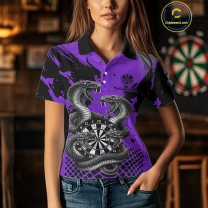 Black And Purple Multi Cobra Grunge Dartboard Custom Women Polo Darts Shirt Dart Gifts NYN2019