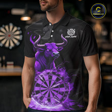 Load image into Gallery viewer, Purple Funny Bull Fire Flame Dartboard Custom Men Darts Polo League Shirts Dart Jerseys NYN2243