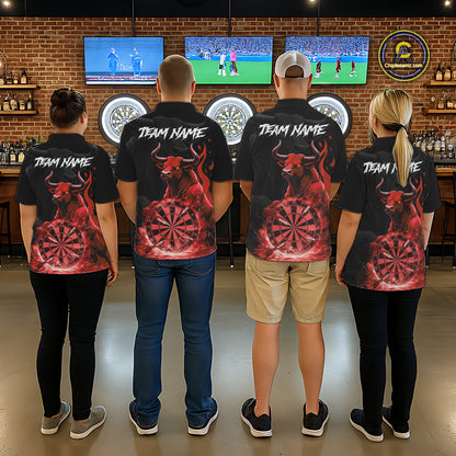 Red Funny Bull Fire Flame Dartboard Custom Men Darts Polo League Shirts Dart Jerseys NYN2244