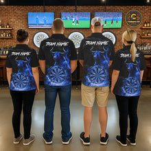 Load image into Gallery viewer, Blue Funny Bull Fire Flame Dartboard Custom Men Darts Polo League Shirts Dart Jerseys NYN2245