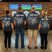 Load image into Gallery viewer, Custom Blue US Flag Water Dartboard Men Darts Quarter-Zip League Shirts Patriotic Dart Jerseys NYN2246