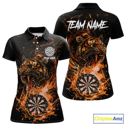 Custom Orange Horror Tiger Grunge Women Darts Polo League Shirts Splatter Dart Jerseys NYN2251