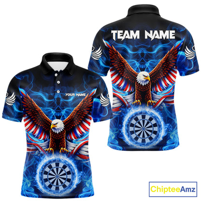 Blue Flames US Flag Eagle Freedom Darts Polo Shirt Personalized Patriotic Men Dart Team Jerseys NYN2538