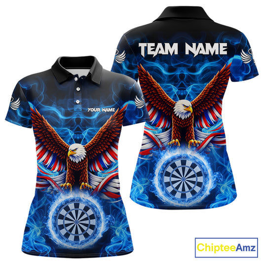 Blue Flames US Flag Eagle Freedom Darts Polo Shirt Personalized Patriotic Women Dart Team Jerseys NYN2538