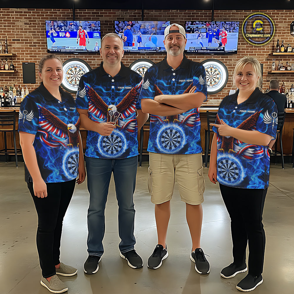 Blue Flames US Flag Eagle Freedom Darts Polo Shirt Personalized Patriotic Women Dart Team Jerseys NYN2538