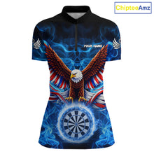 Load image into Gallery viewer, Blue Flames US Flag Eagle Freedom Darts 1/4-Zip Shirt Personalized Patriotic Women Dart Team Jerseys NYN2538